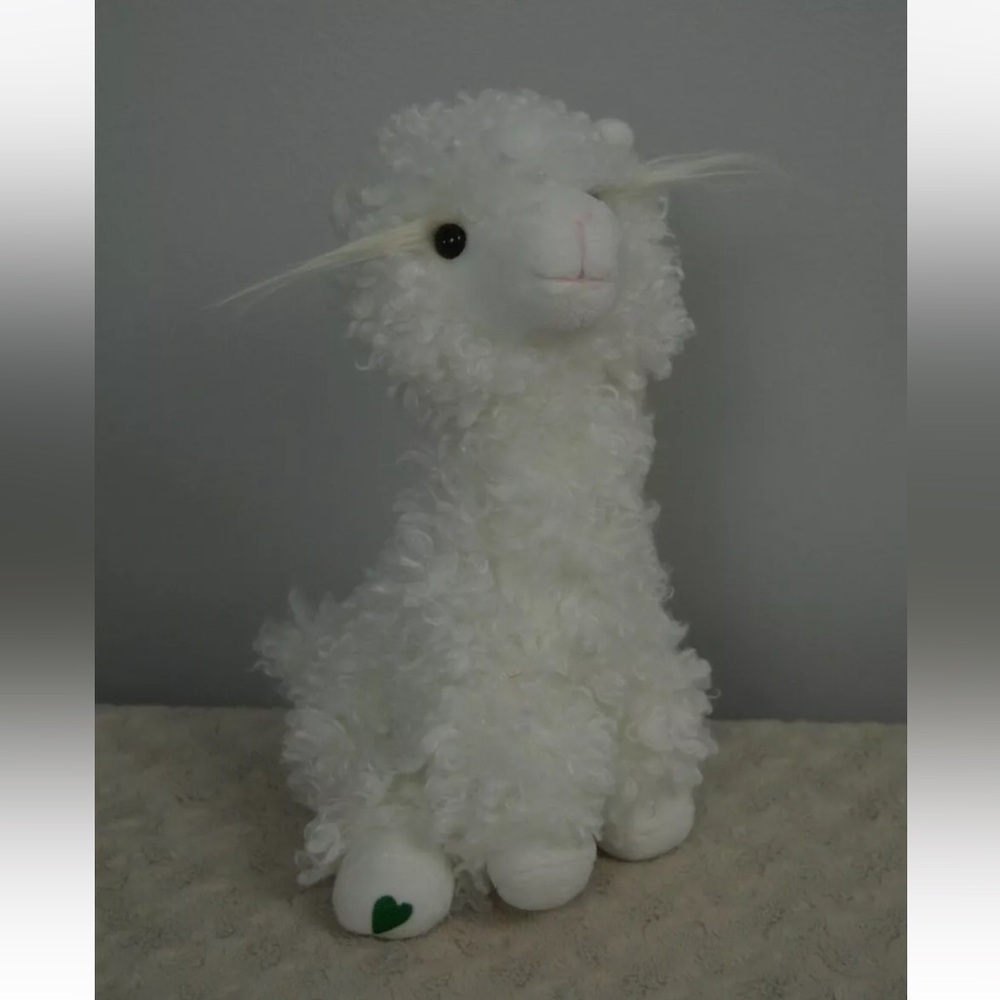 Portland Plush Lola Llama Alpaca Plush Stuffed Animal Toy White Green Heart